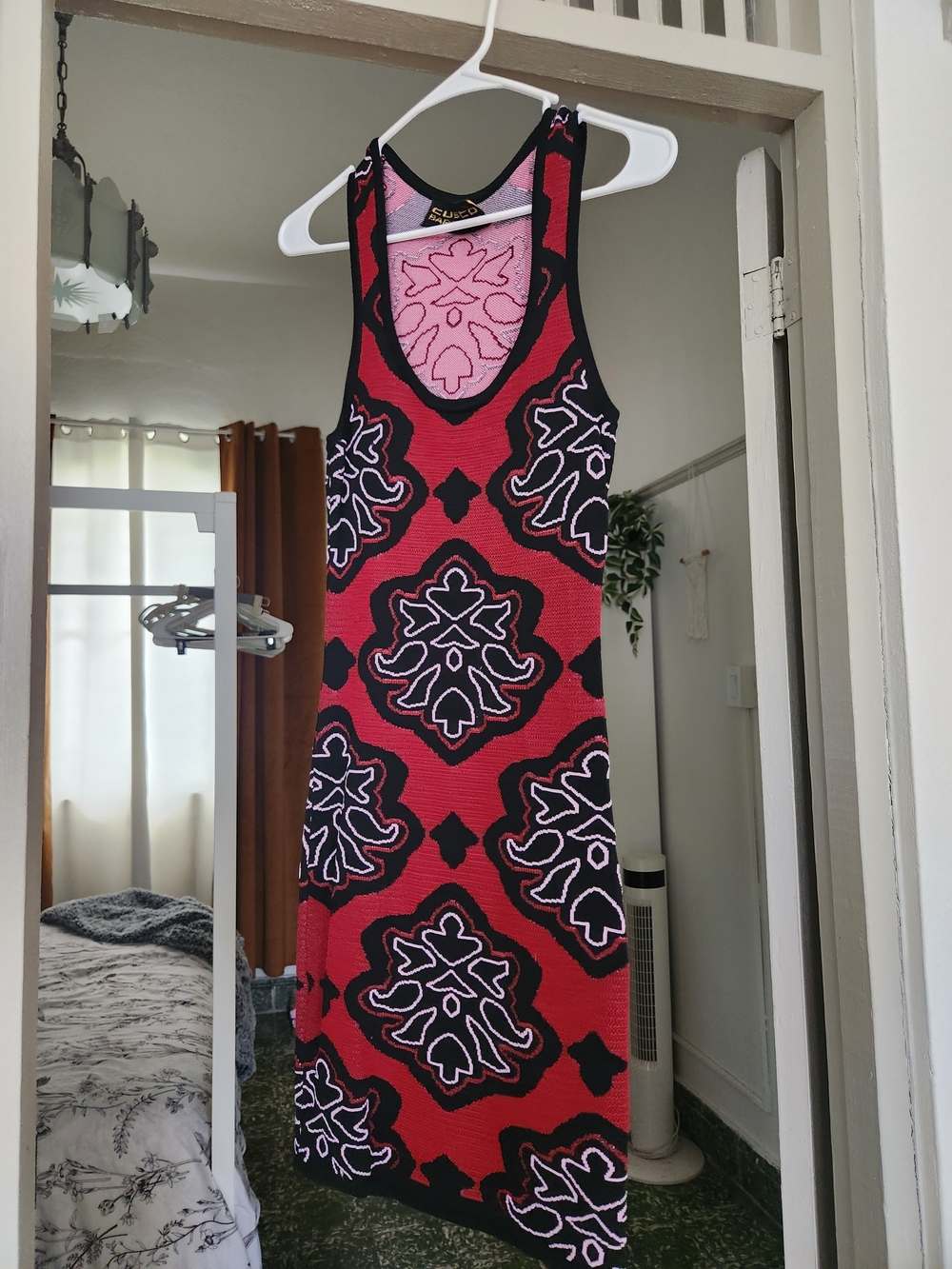 Custo Barcelona Pink, Red and Black Patterned Midi Dress